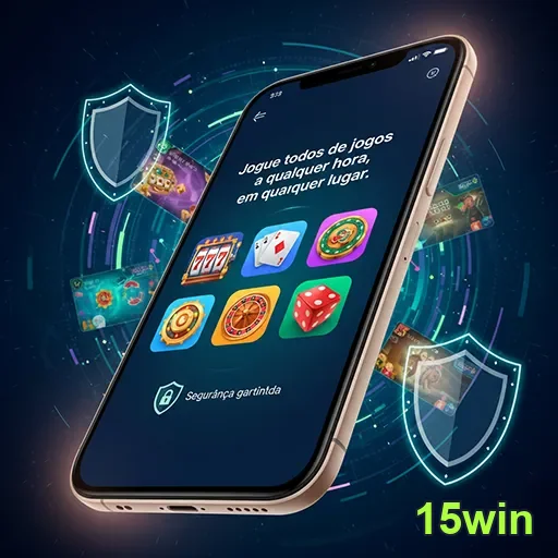 Imagem de um celular exibindo um app casino, com ícones de jogos e símbolo de segurança